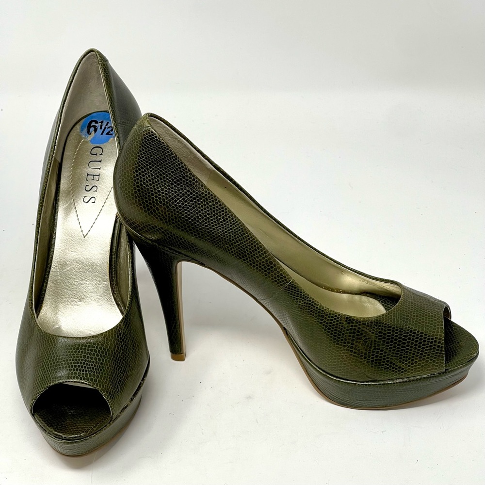 Guess. Leather peep-toe stilettos
